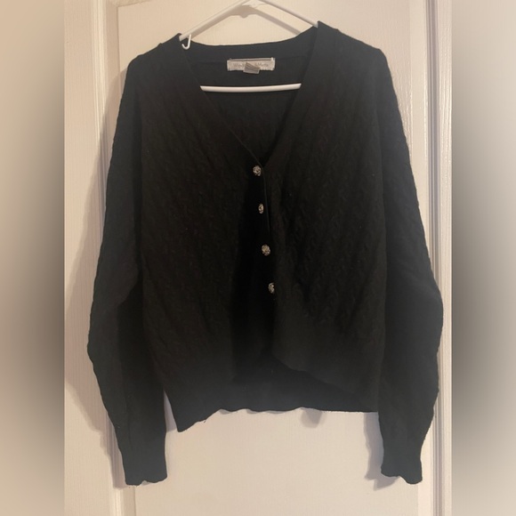 Lambswool Angora White Wheeler Martha Black Cardigan Vintage L Preppy Whimsigoth - Picture 1 of 6